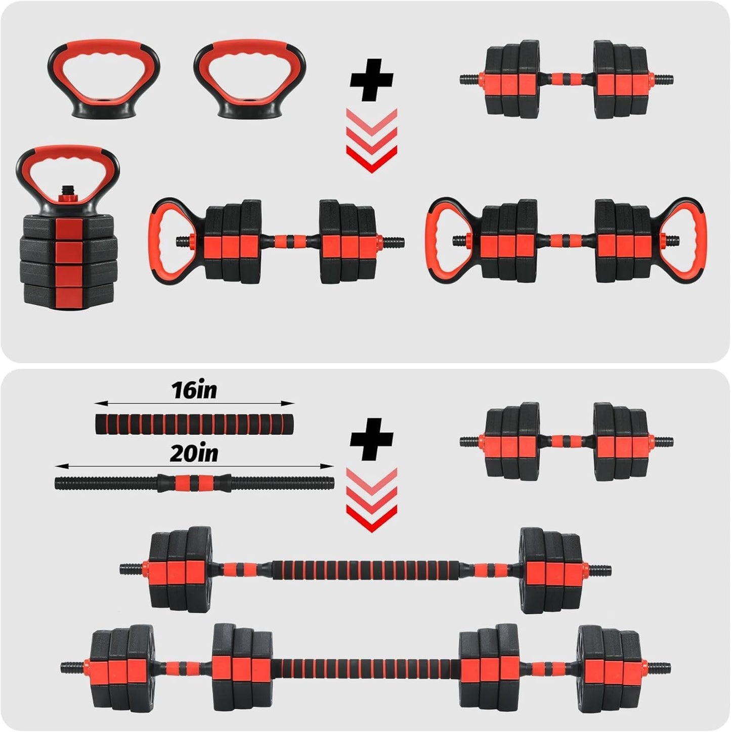 MERXENG Adjustable Dumbbell Set, 44/66/88Lbs 4-in-1 Free Weights for Home Gym, Converts to Kettlebell & Barbell with Connector, Non-Slip Grip, Ideal for Men & Women Strength Training
