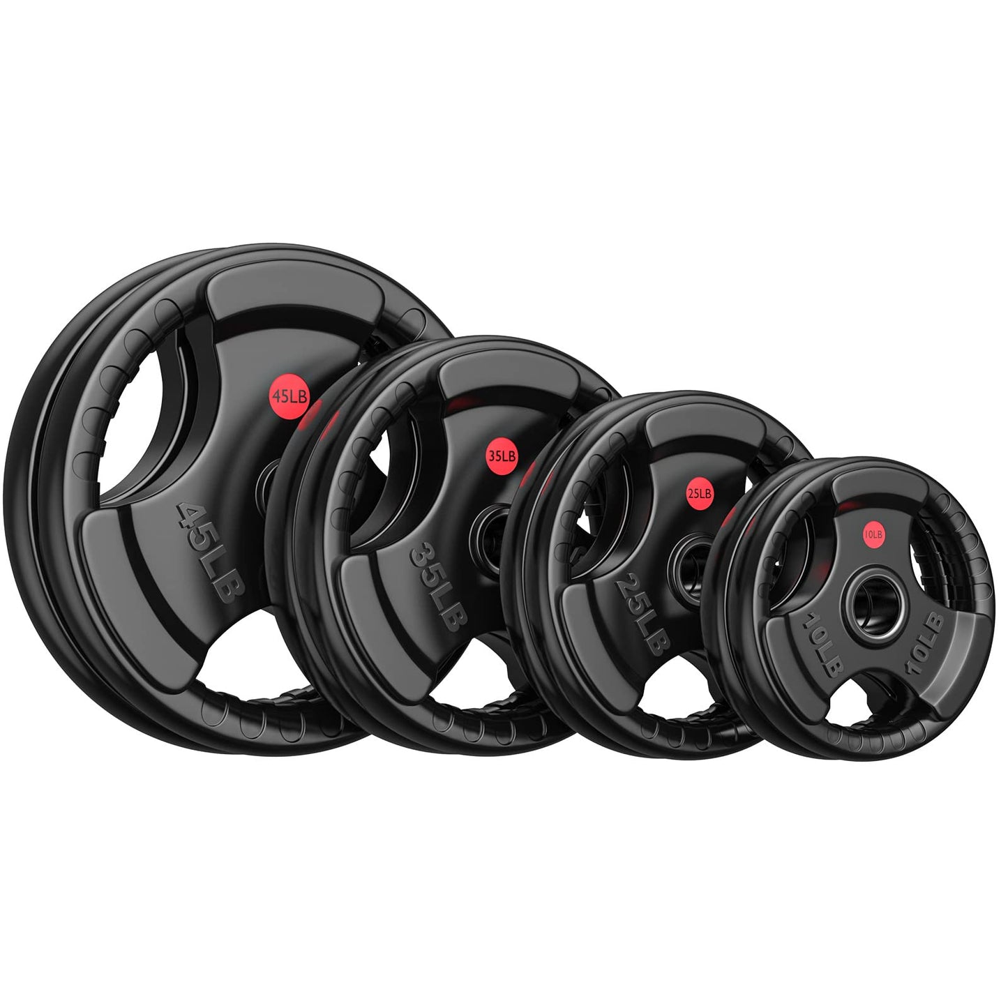 Gikpal Olympic Weight Plates, 2-Inch Three-Grip Rubber Coated Barbell Plates with Steel Hub, Cast Iron Weights for Strength Training & Home Gym, Pair or Sets (2.5–45LB)