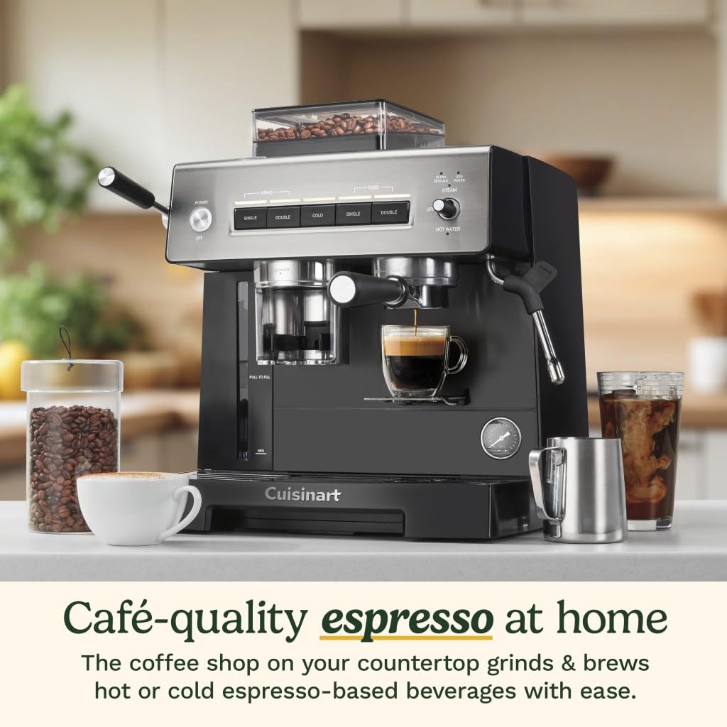 Cuisinart Espresso Bar Grind & Brew Espresso Machine, 16 Grind Settings from Fine to Coarse, Makes Hot or Cold Cafe-Quality Beverages at Home Including Cappuccino, Lattes and Cold Coffee, EM-640