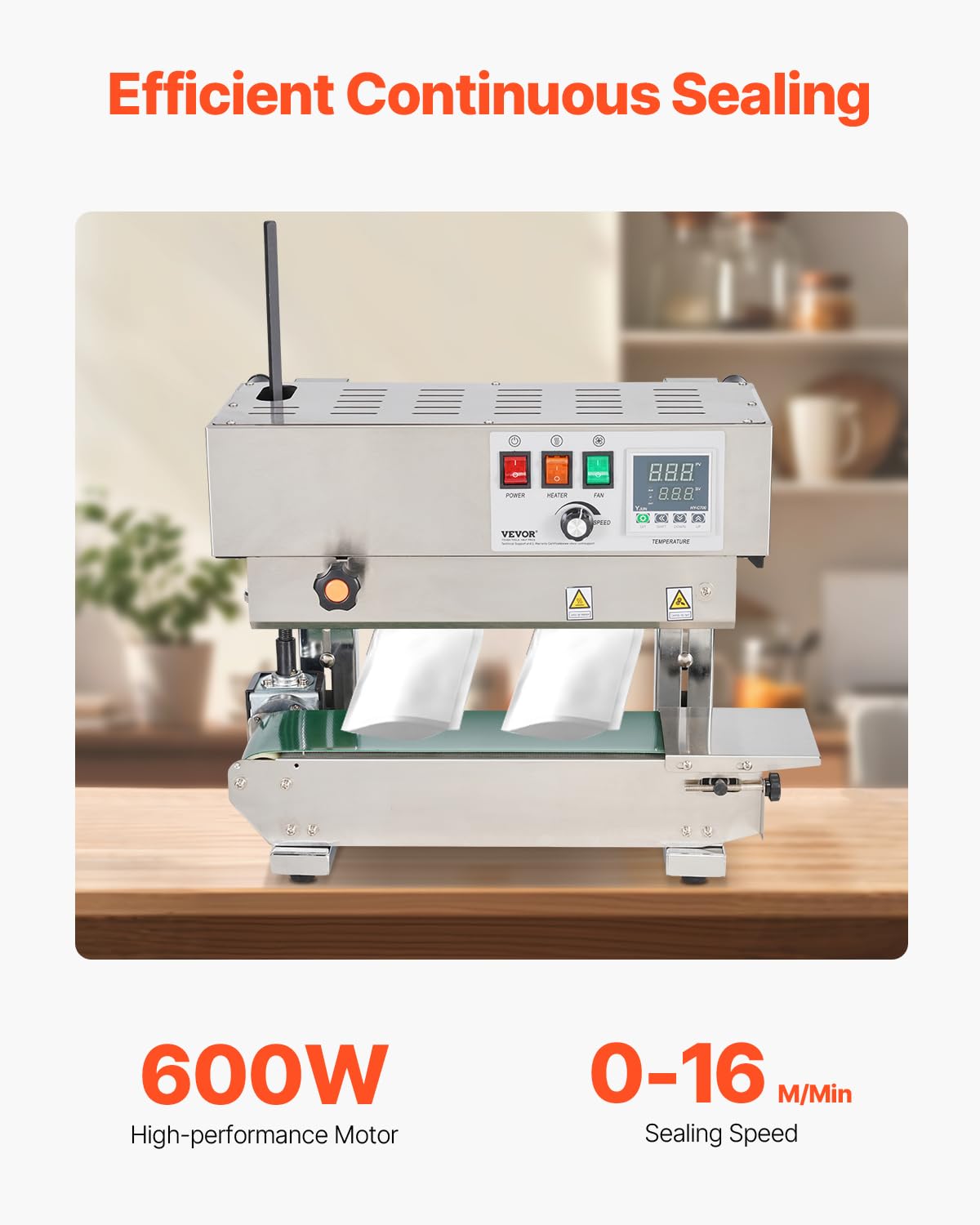 VEVOR Continuous Bag Band Sealing Machine, 0.24-0.47 in/6-12 mm Seal Width, Vertical Band Sealer Machine with Digital Temperature Control, Stainless Steel Bag Sealer for 0.02-0.8 mm Plastic Bags Films