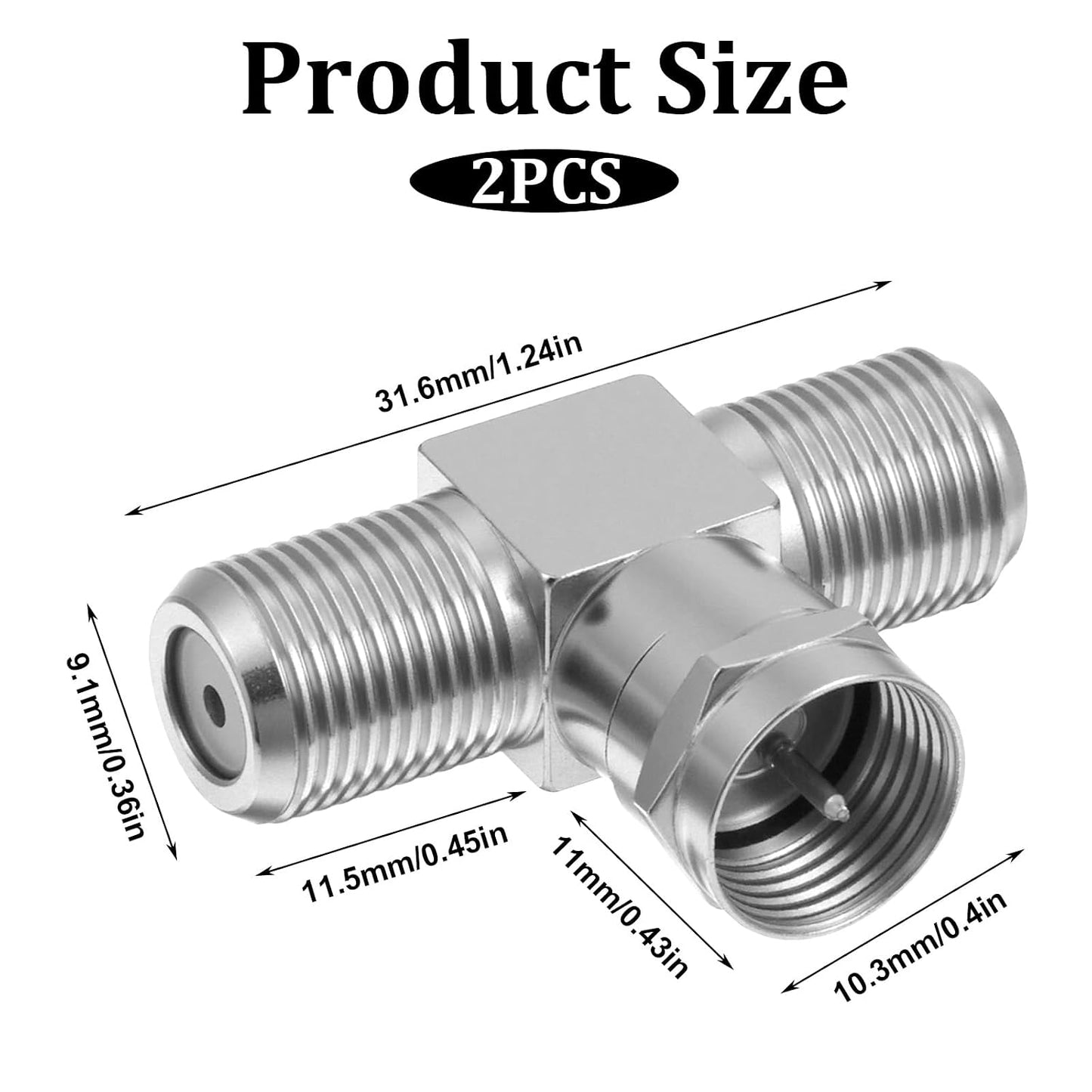 Exircy 2 Pack 2F 3 Coaxial Cable Splitter, F Male to Female Adapter Way Metal Cable Splitter Combiner Portable TV Split