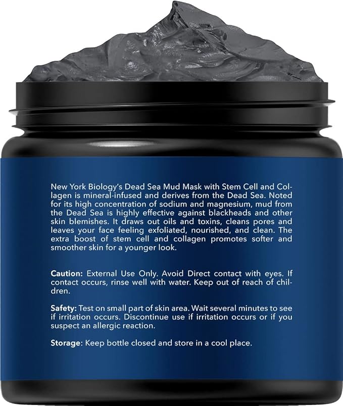 New York Biology Dead Sea Mud Mask for Face, Body | with Stem Cell and Collagen | Spa Quality Pore Refiner for Oily Skin | Natural Skincare for Women, Men | Tighten Skin | 4 oz