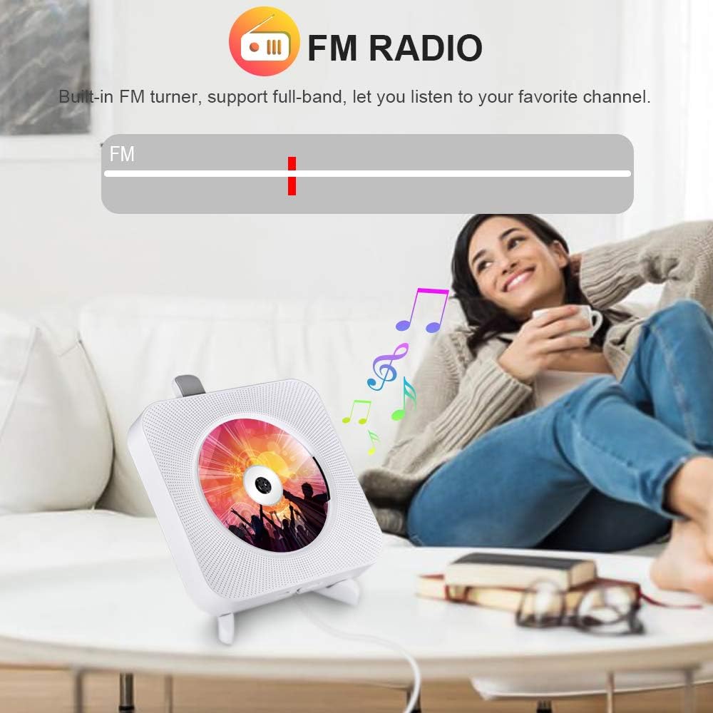 Qoosea MP3 Portable CD Player with Bluetooth, Wall Mountable CD Players Music Player Home Audio Boombox with Remote