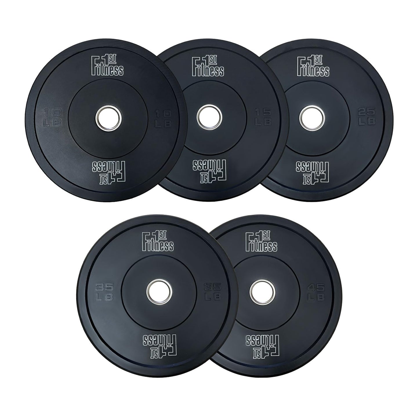 Fitness First Rubber Bumper Plates - Durable Round Weight Plates for Cross Training, Weight Lifting & Fitness - 35 lbs