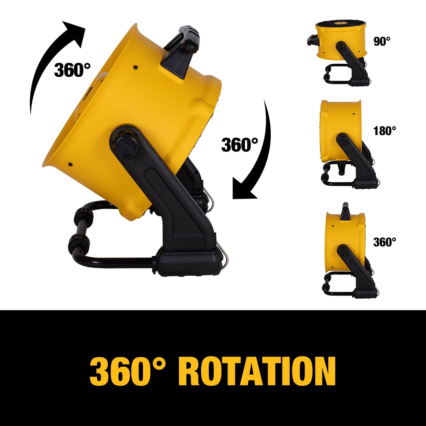 DEWALT 16 Inch Floor Fan, 360° Adjustable Tilting Airflow Fan, 3-Speed 4000 CFM Max, Hook Hangable, Wall Mount for Garage, Basement, Gym, Heavy Duty Barrel Shop Fan DXF1616