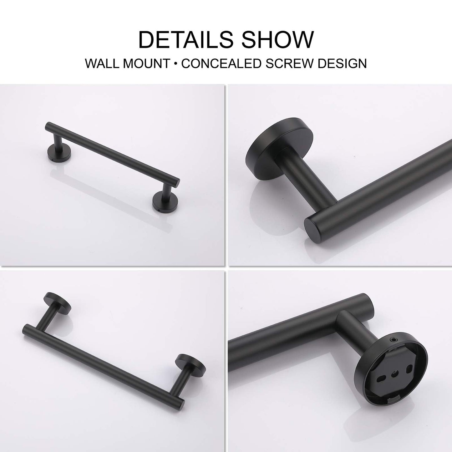 TASTOS 12 Inch Black Single Towel Bar Rack, SUS 304 Stainless Steel Round Bathroom Towel Bar Heavy Duty Towel Holder Kitchen Towel Rod, Wall Mount with Screws Towel Bar Rod Matte Black Finish