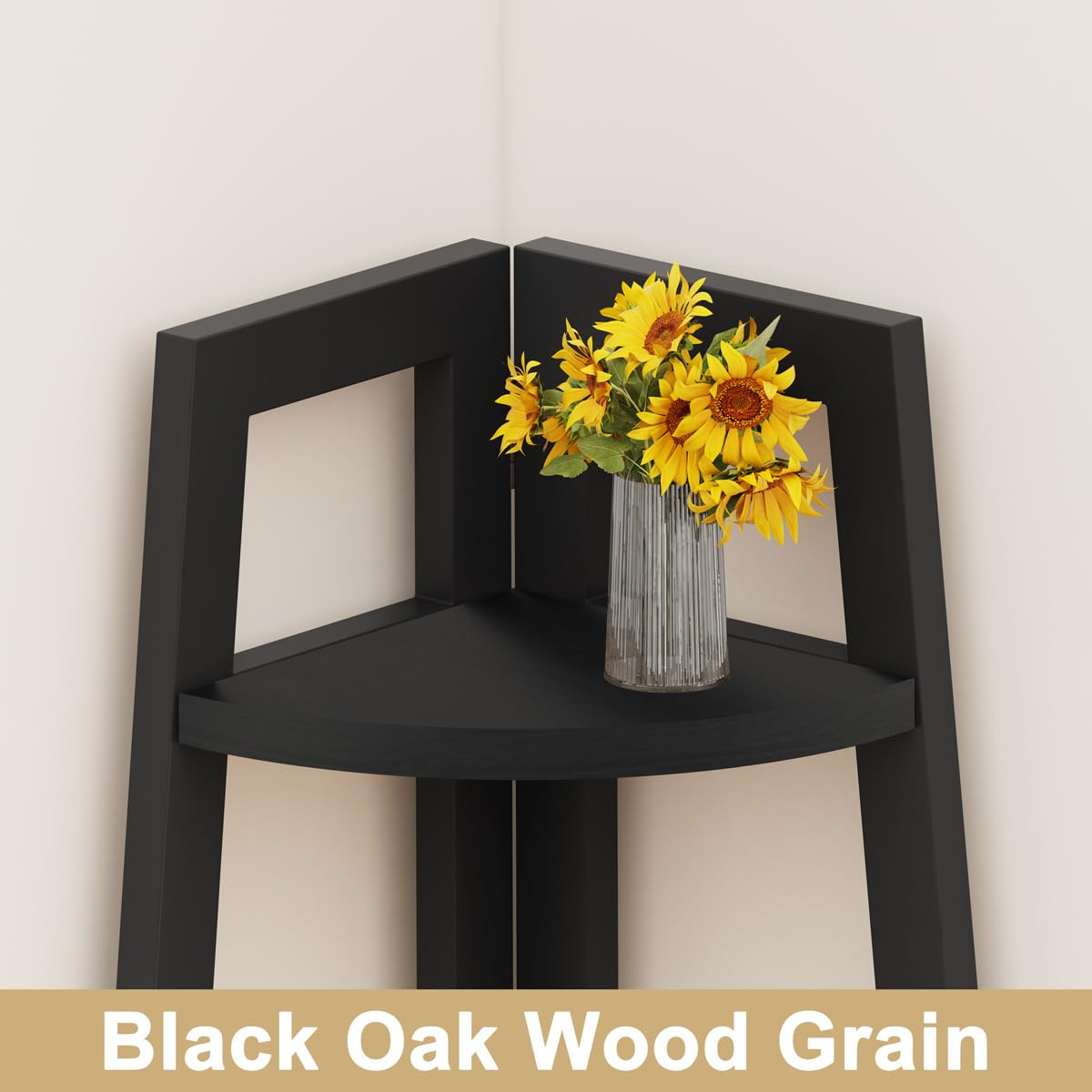 BON AUGURE 5-Tier Corner Shelf, Industrial Tall Corner Bookshelf for Living Room, Narrow Ladder Bookcase with Metal Frame, Rustic Wood Corner Plant Stand for Small Space, Home Office, Black Oak