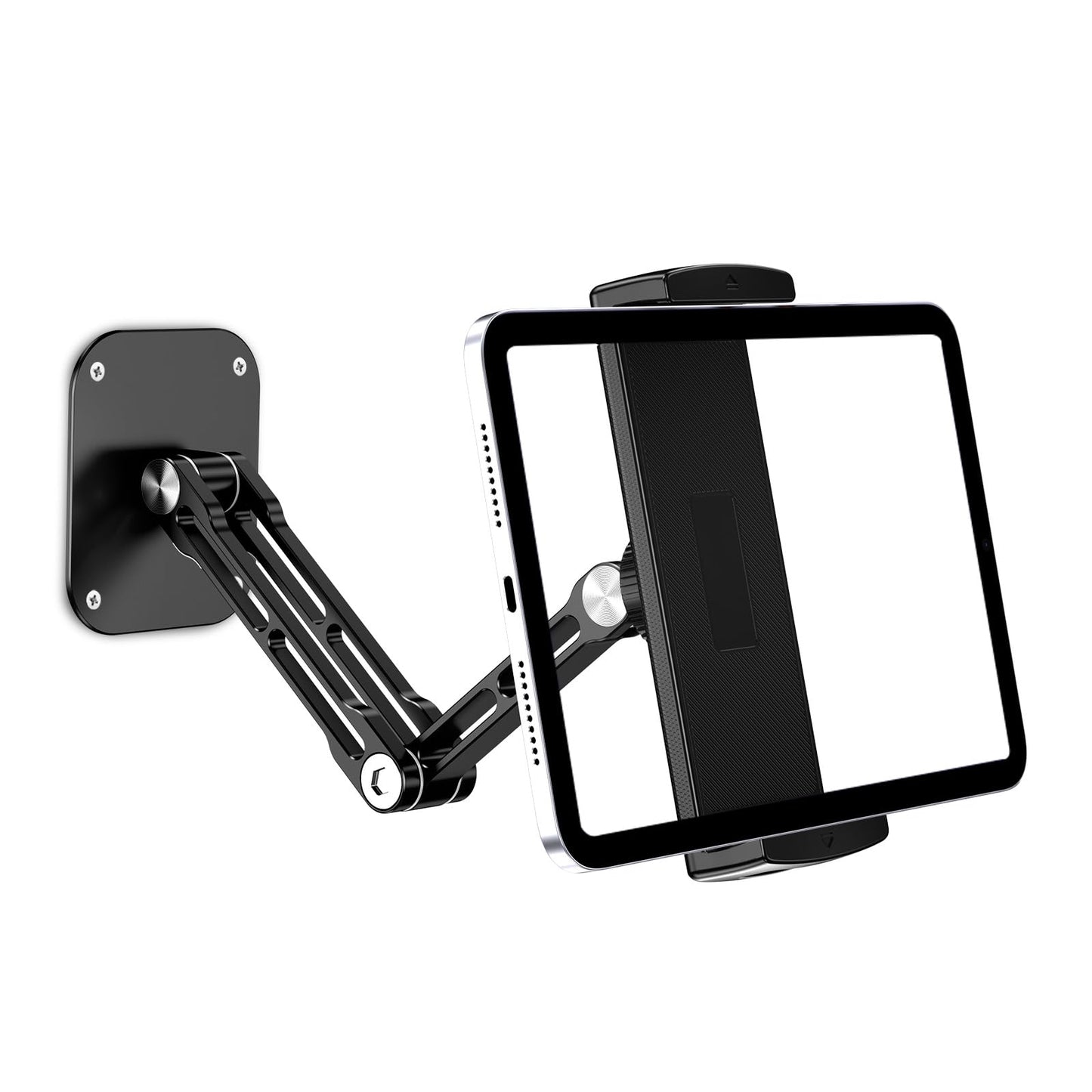 Lucrave Tablet Wall Mount Holder, Aluminium Extendable iPad Wall Holder, with 360°Rotating Base Adjustable and Foldable for iPad Pro Air Mini, Galaxy Tab, All 4.7-13" Phones and Tablets