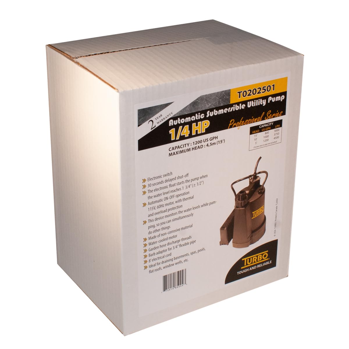 Turbo 1/4HP Submersible Utility Pump with Electronic Switch