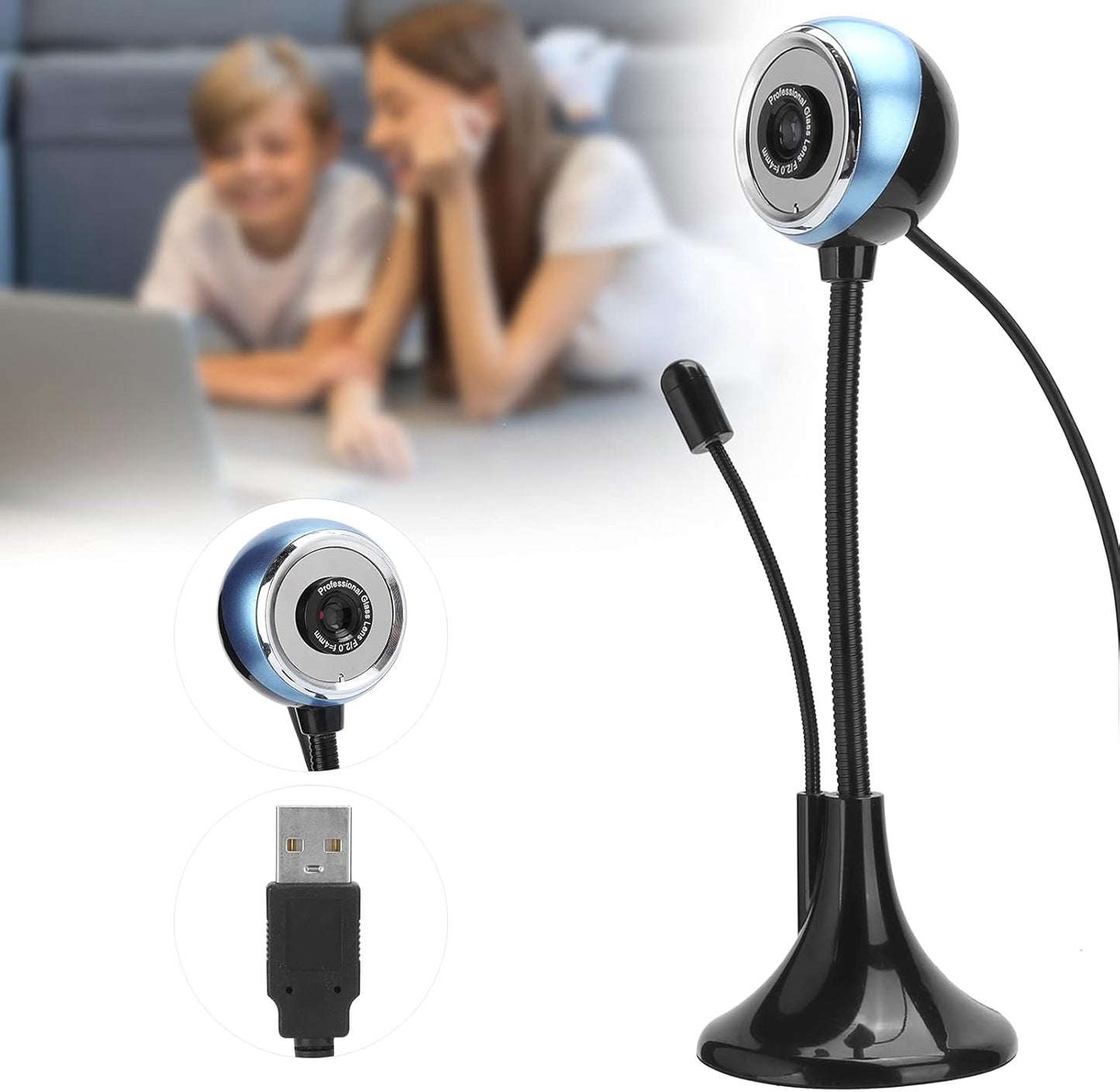 ASHATA 360 480P Mini Web Camara with Microphone, Degree Rotated USB HD Webcam for Desktop PC Laptop Video Calling