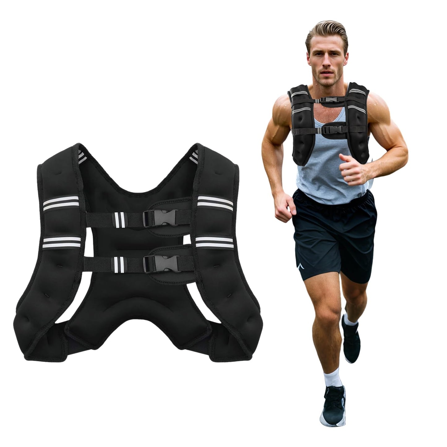 Poudee Weighted Vest, 20LB Weight Vest for Men Women, Body Weight Vests Adjustable with Reflective Stripe for Strength Training, Running, Training Workout, Jogging, Walking - 20LB