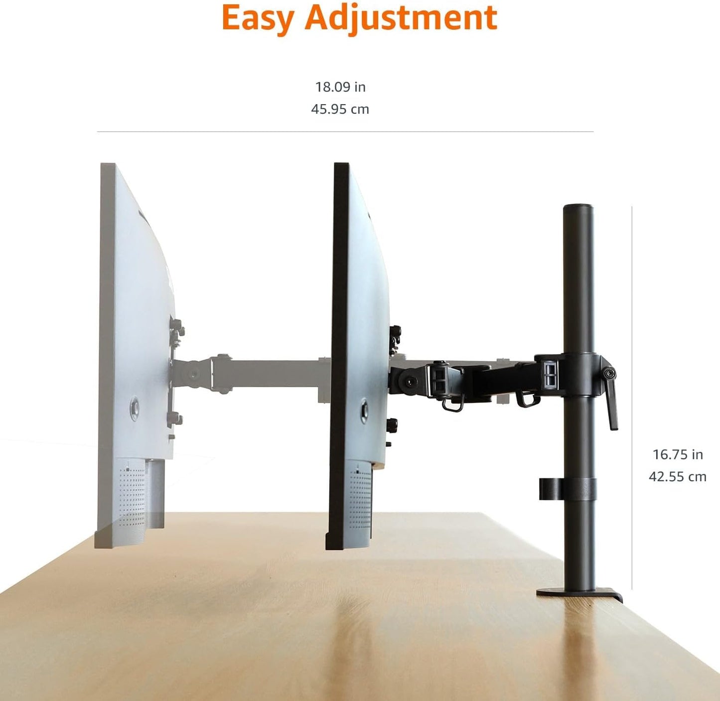 Amazon Basics 32" Adjustable Single Computer Monitor Desk Mount Arm, Holds up to and Ultrawide Monitors, Black