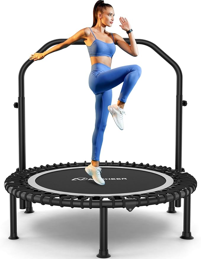 Bungee Rebounder Trampoline,ANCHEER 40" Foldable Fitness Trampoline with 4-Level Adjustable Handlebar, 450LBS Capacity, Resistance Ropes&Upgraded Bungees Safe for Home/Cardio,Workout Indoor/Outdoor