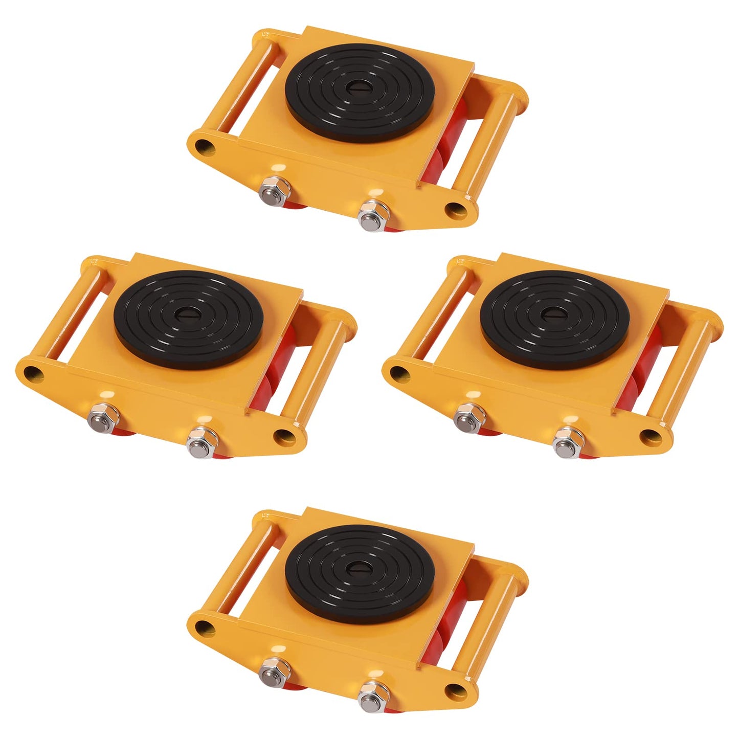 TFCFL 4pcs Machinery Skates, Machinery Mover with 2pcs Steering Handles, 6T/13200lbs Capacity, Machine Moving Skates Dolly w/ 360° Rotation Cap & 4 Rollers, Industrial Moving Equipment, Yellow