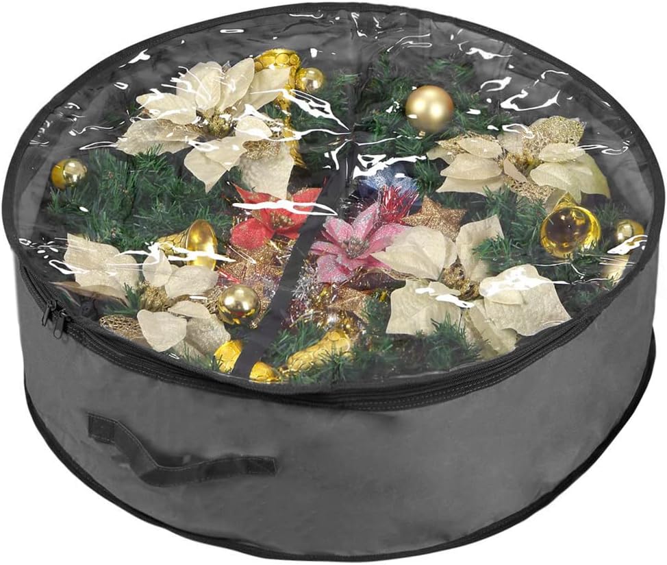 Primode Christmas Wreath Storage Bag 30" - Durable 600D Oxford Container with Clear Top Window for Easy Holiday Storage | Gray