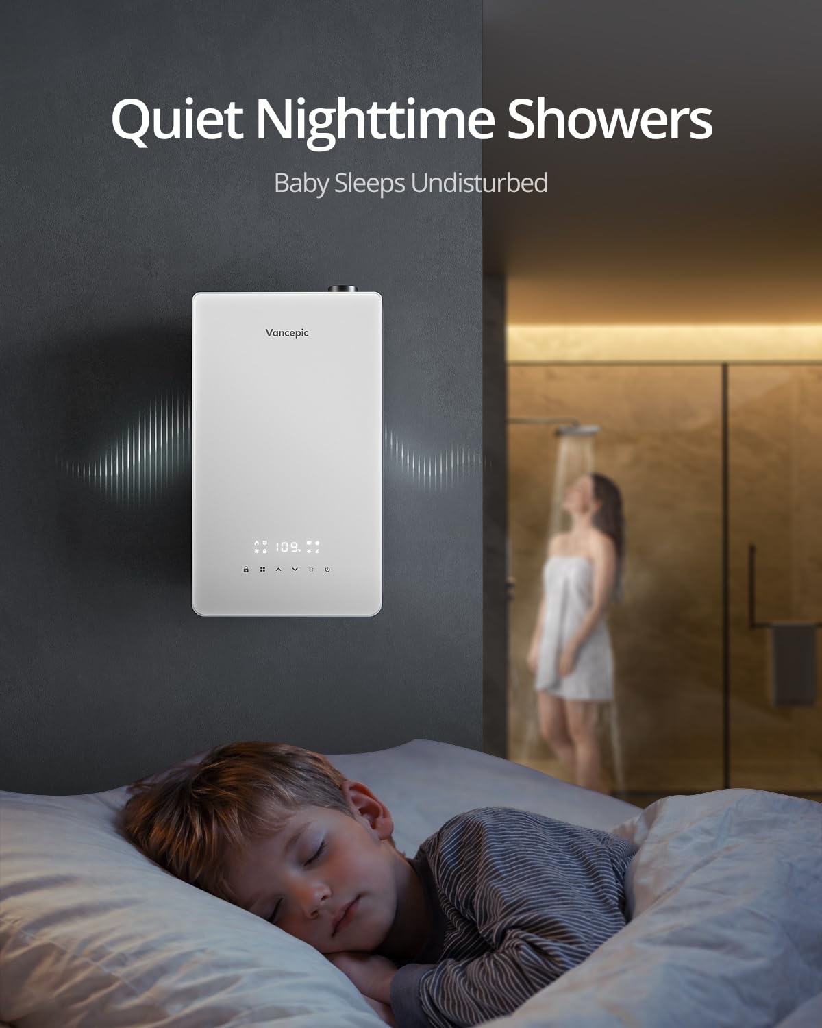 VancEpic Natural Gas Tankless Water Heater Indoor - Max 4.8 GPM 110,000 BTU, on Demand Instant Hot Water Heater with LED Display, 3-5 Point Use for Family, Silent operation, Child lock design