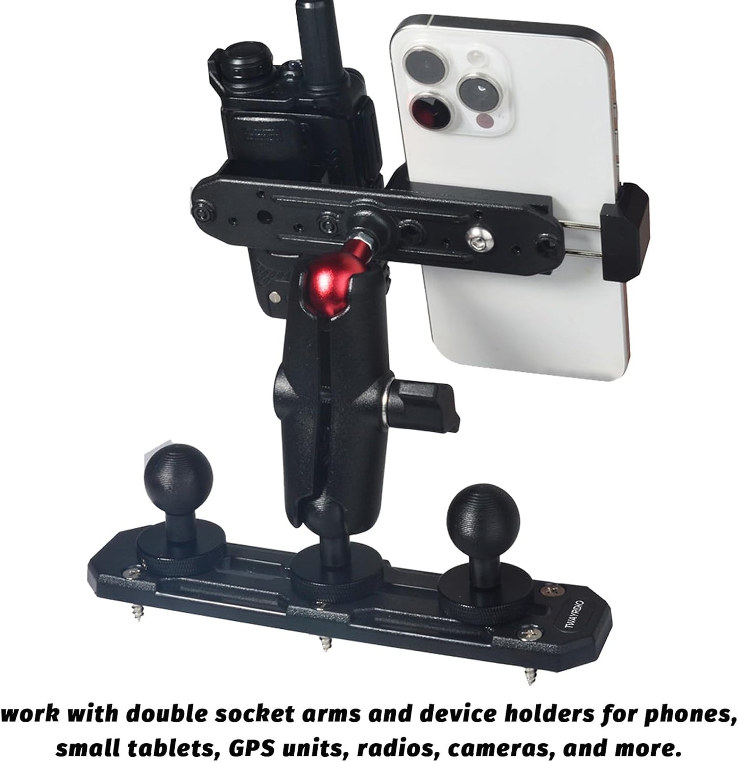 TWAYRDIO 3pcs 1" Dash Track Mount with Track Ball Compatible with RAM Mounts Double Socket Arm for Phones, Small