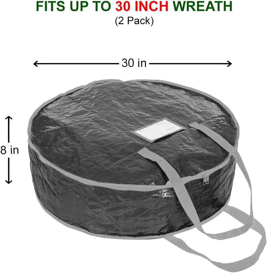 ProPik Christmas Wreath Storage Bag - Heavy-Duty 30" Garland Container with Tear-Resistant Material | 2 Pack, Black