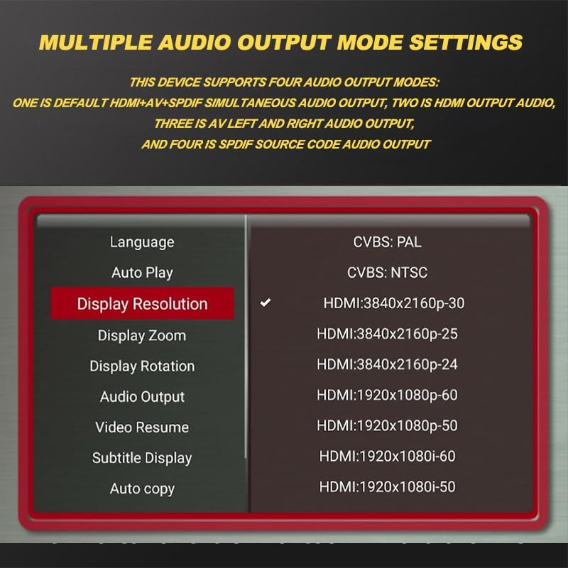 FxyxGyc 4K 4K@30Hz Output,H.265/H.264/AVC MP4/MKV/MP3/TS/Rmvb/Mov/JPG HDMI Media Player, Ultra HD Digital Media Player