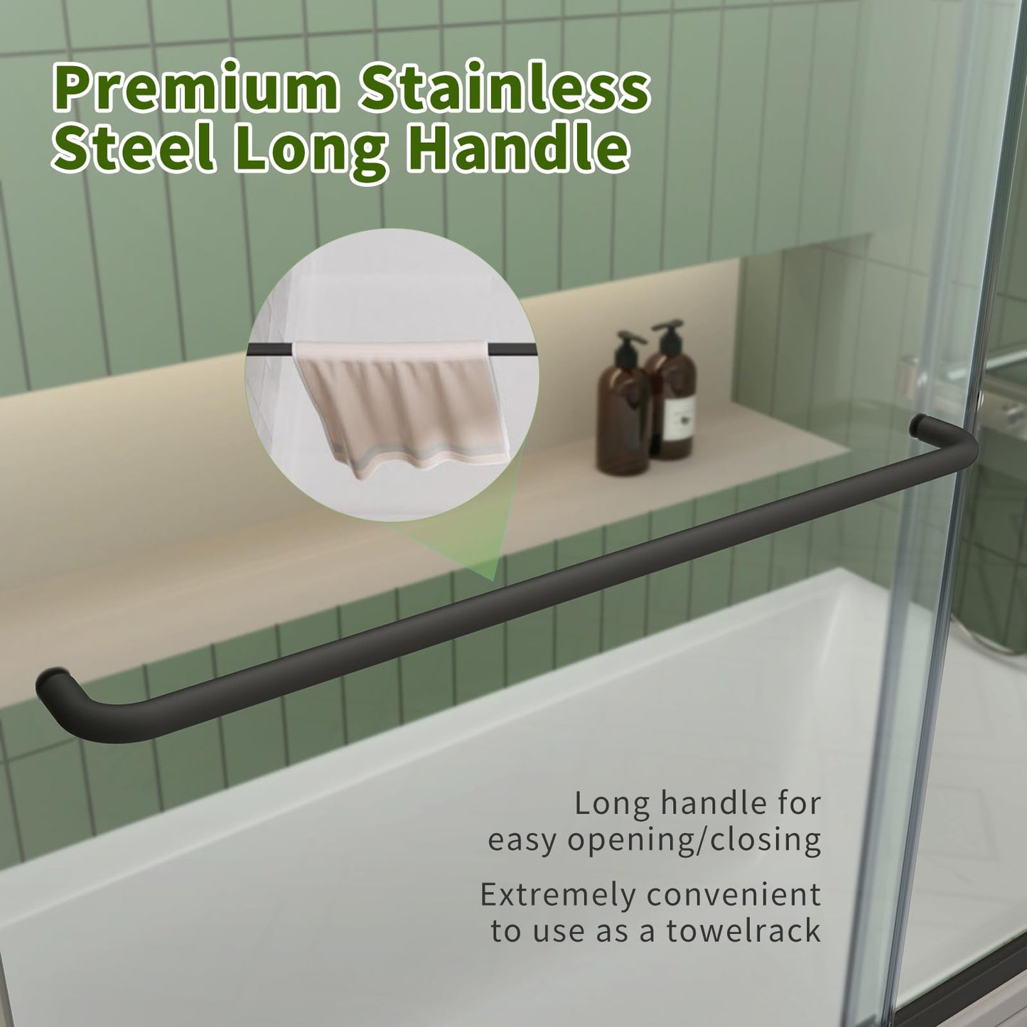 ACE DECOR 56-60" W x 58" H Sliding Bathtub Shower Door, Semi-Frameless Shower Door for Tub with 1/4" (6mm) Clear SGCC Tempered Safety Glass Easy-to-Clean Nano Coating, Matte Black Finish Shower Doors