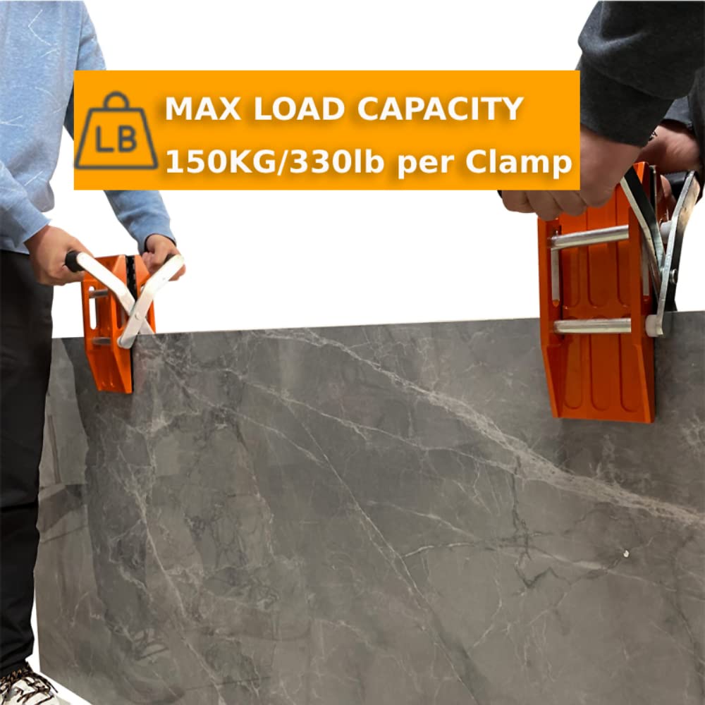 High Eagle 2 Pack Double Handed Stone Carrying Clamps Granite Panel Lifter Tools Rubber-lined for Lifting Quartz Worktop Slab Marble Glass 660lbs Loaded