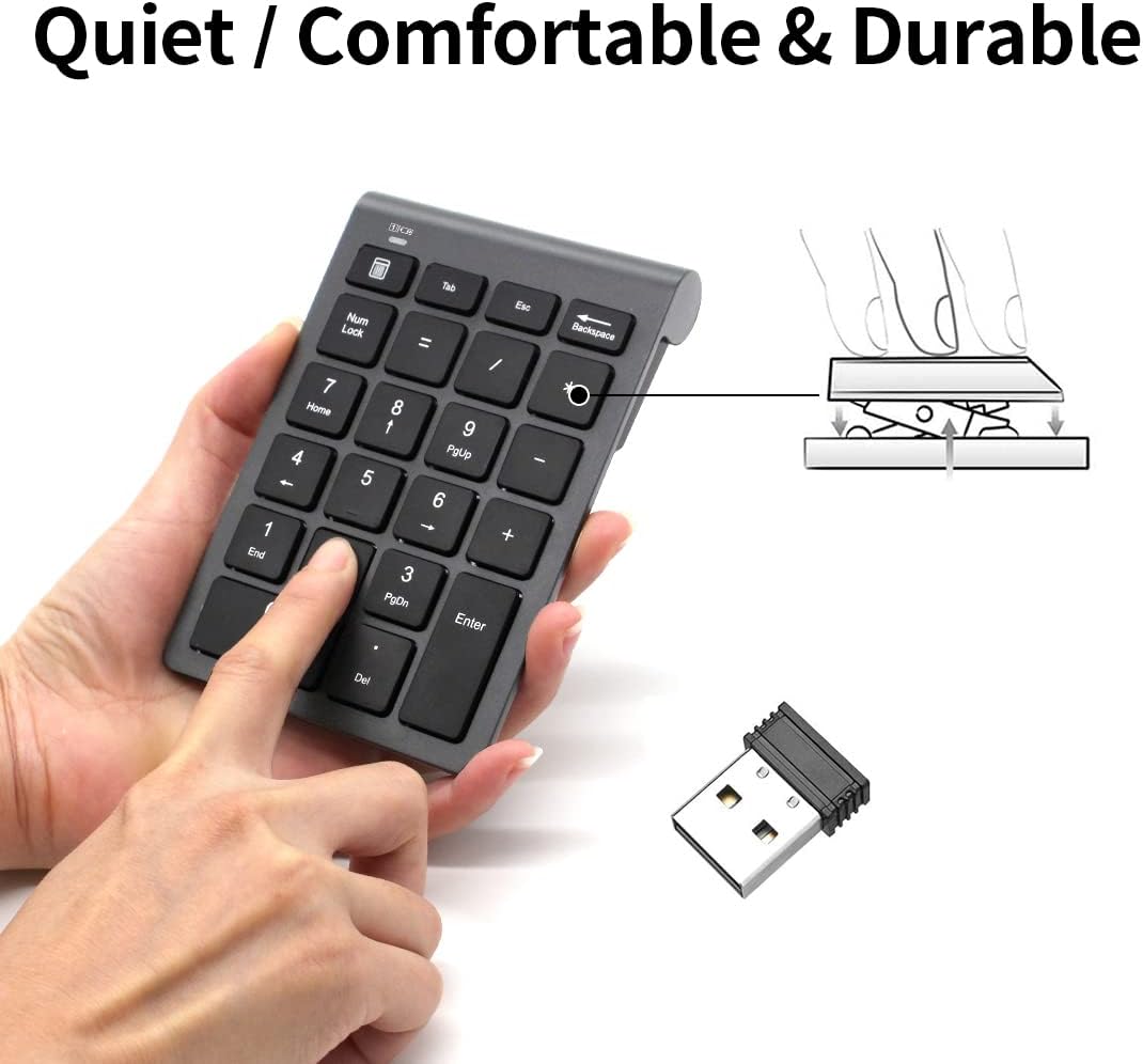 LIANGSTAR 22 2.4GHz 10 Accounting Number Pad, Wireless Numeric Keypad Keys Portable Keyboard Extensions with USB