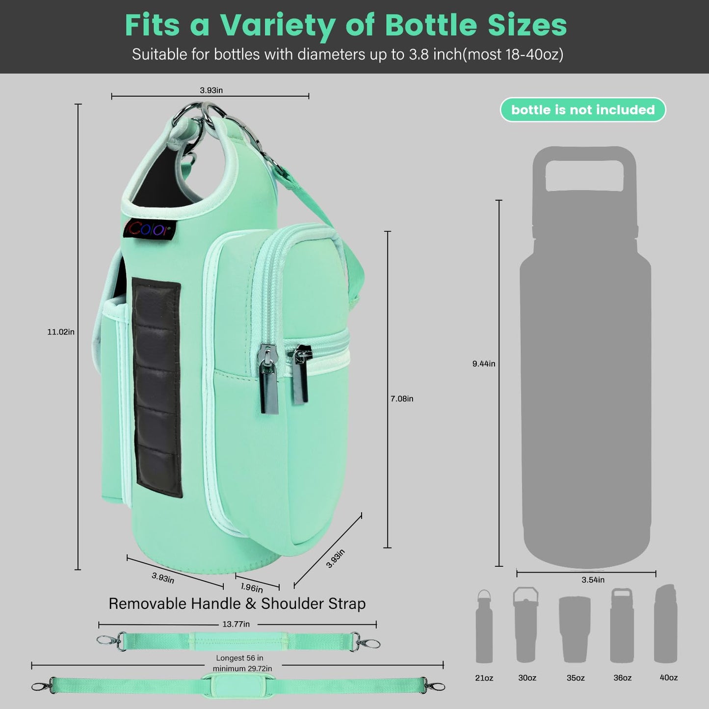 icolor Magnetic Gym Bag Water Bottle Carrier Holder with Phone Pockets & Shoulder Strap,5 Built-in Magnets Gym Bottle Pouch Sleeve,Magnetic Bag Gym Accessories Organizer for Men Women