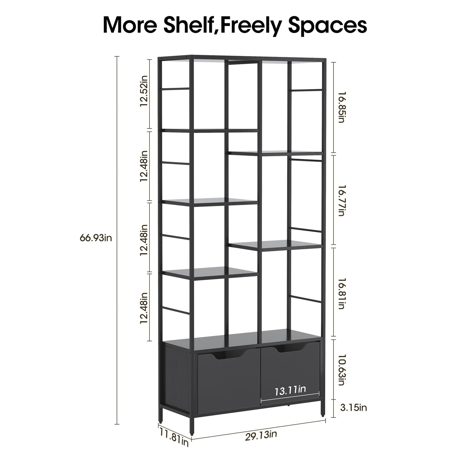 ZERDER 5 Tier Bookshelf, Bookcase with 5 Shelves, Storage Rack Organizer, Corner Wood Storage Shelf with Metal Frame for Bedroom, Living Room (Black)