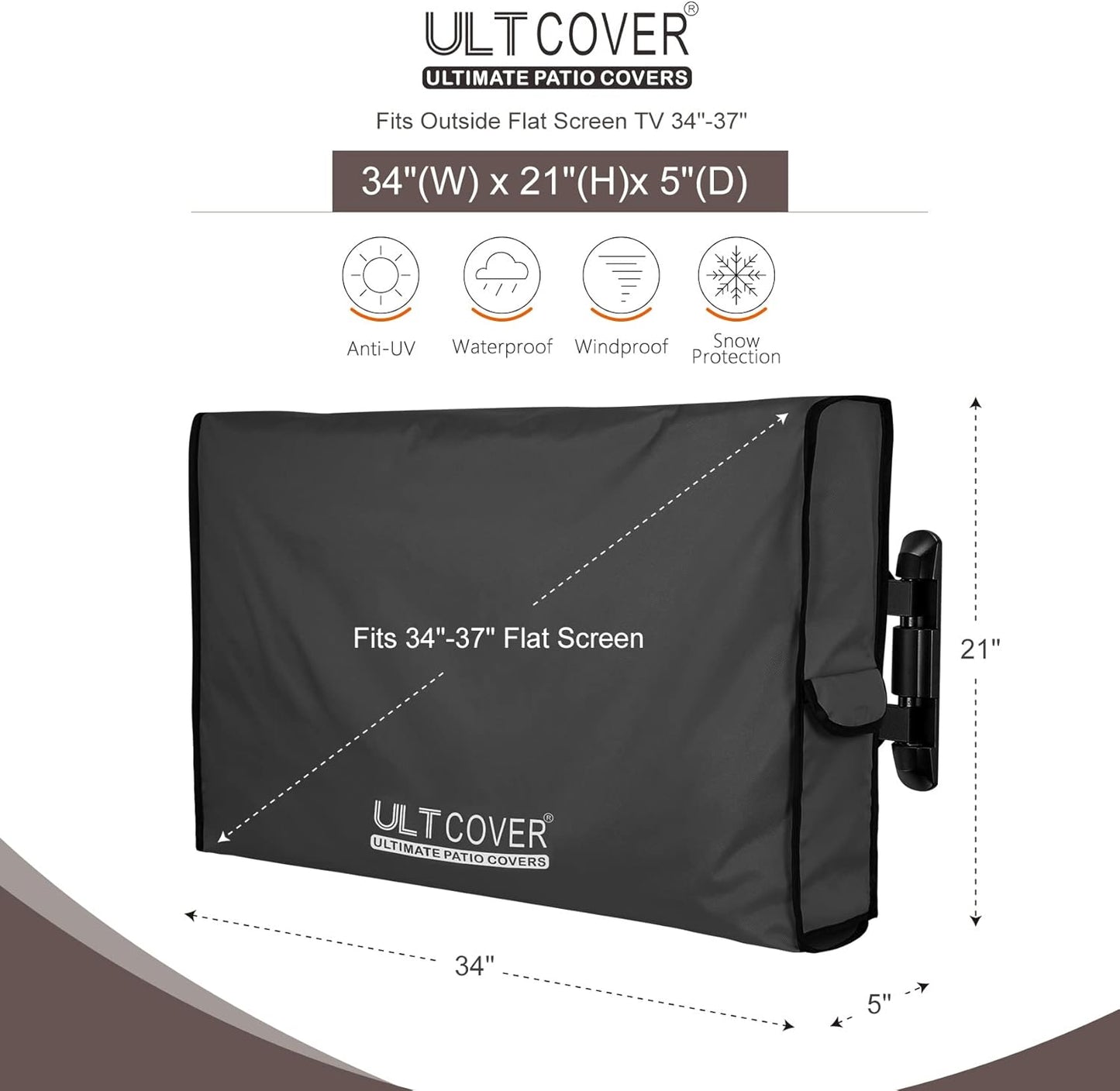 34-37 inch ULTCOVER Waterproof Outdoor TV Cover for Outside Flat Screen Televisions with Mounts and Stands, Black