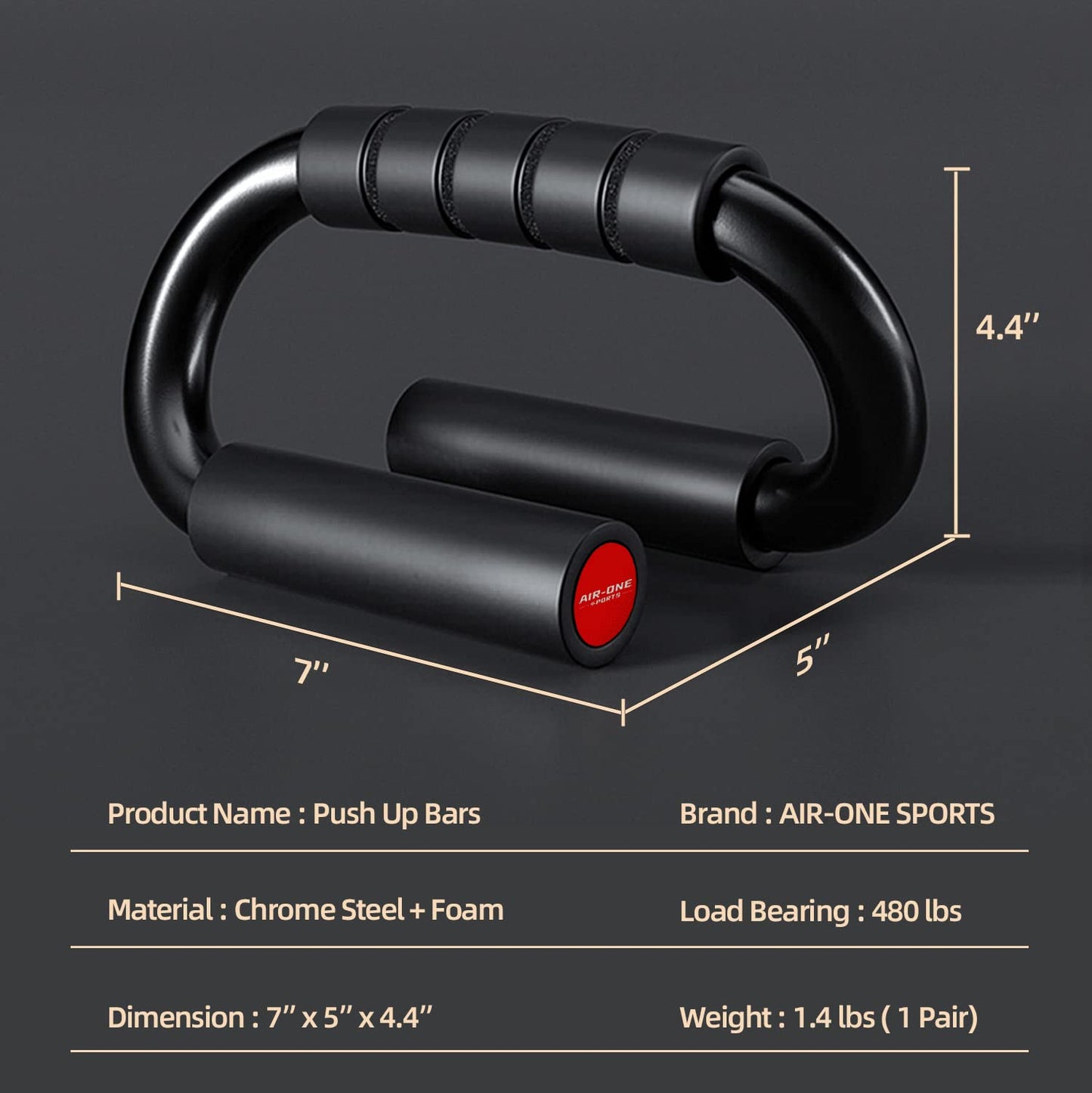 AIR-ONE SPORTS Push Up Bars, Extra Thick Non-Slip Foam Grip, Sturdy S-Shaped Structure Push Up Stands, Wrist Protection Handles for Strength Training Home Gym, Supports Users Over 200 lbs, Black & Red