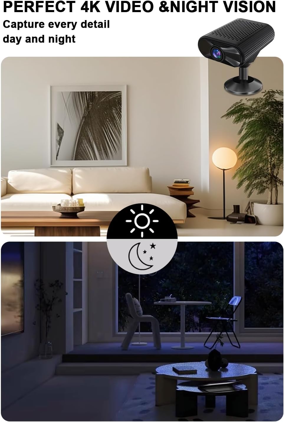 Bnhdons 4K 2.4G 5GHz Mini Camera - HD Wireless Small Camera - Tiny Indoor Security Cameras with Night Vision & Motion