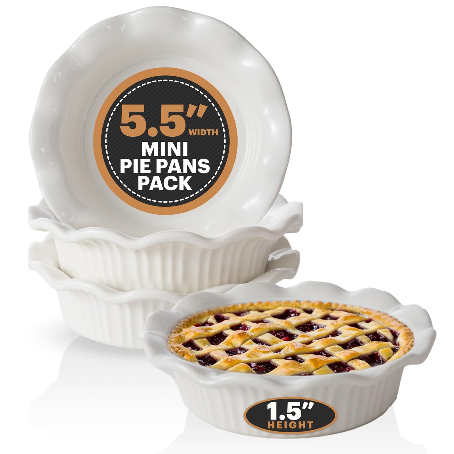 Aunt Shannon's Kitchen White Ceramic Mini Pie Pans - Set of 4 - Small 5.5 Inch Pie Pans with Classic Fluted Rims - Individual Pot Pie Pans for Pot Pies, Quiches, Puddings - Pot Pie Baking Dishes