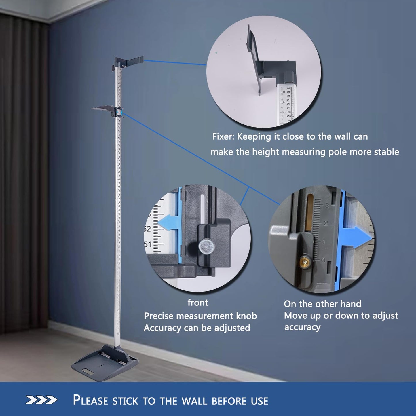 Aluminum Alloy for Adults and childrenHeight Measurement，Height Measure，Portable Height Measuring Rod(Error Accuracy is Adjustable)，for Home, Gym, Physical Examination, Medical use，8-85 in/20-217 cm