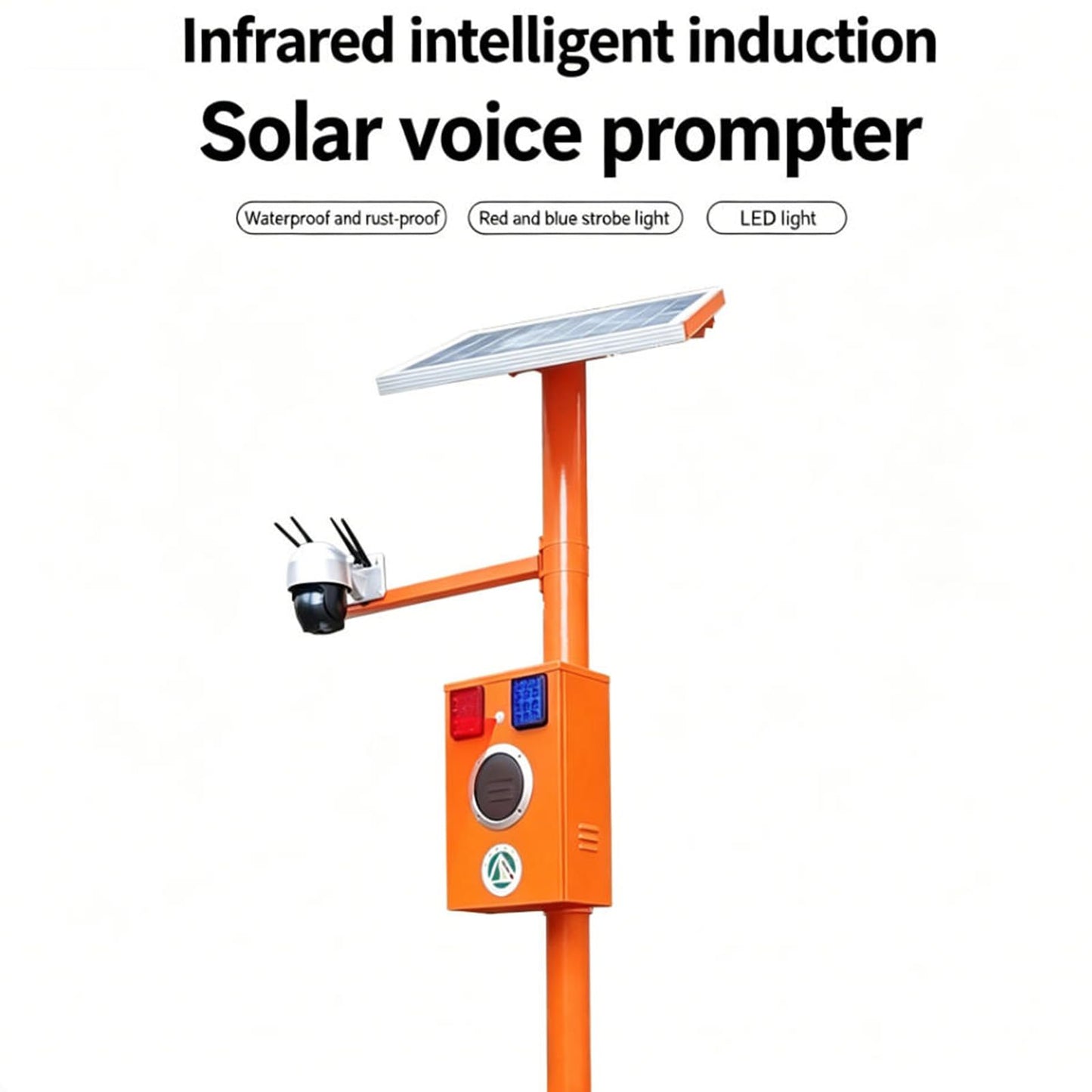 Outdoor Solar Fire Warning Voice Prompt Pole, IP65 Waterproof Solar Powered Forest Fire Prevention Speaker, Infrared Motion Induction Automatic Voice Broadcast Device for Wildfire Safety Monitoring