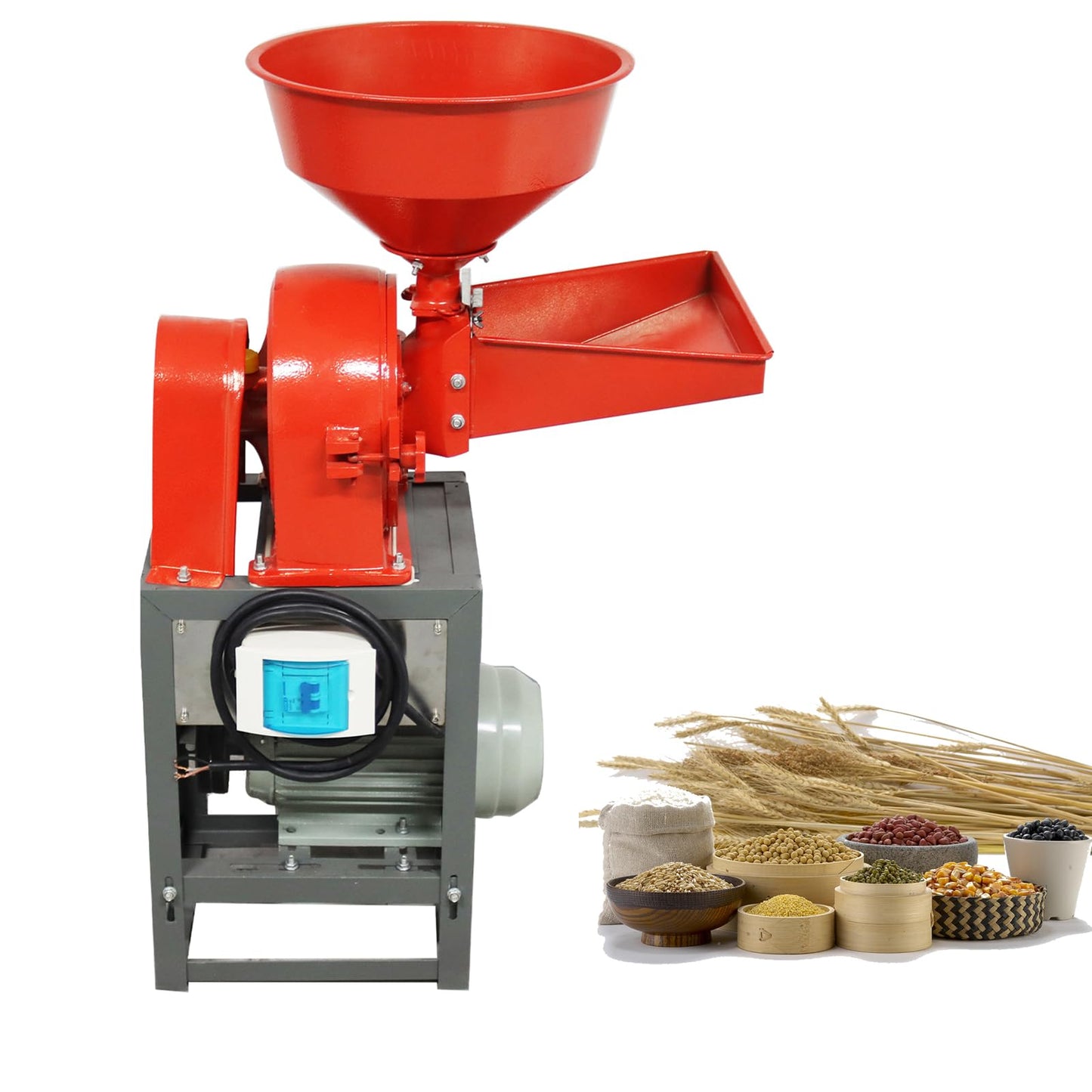 Banfluxion 220V Multifunctional Grinding Machine Cereals Pulverizer Electric Grain Crusher for Rice, Corn, Millet, with 2 Sieves & Adjustable Hopper, Ideal for Household, Farm Use, 100-150kg/h, 2.2KW