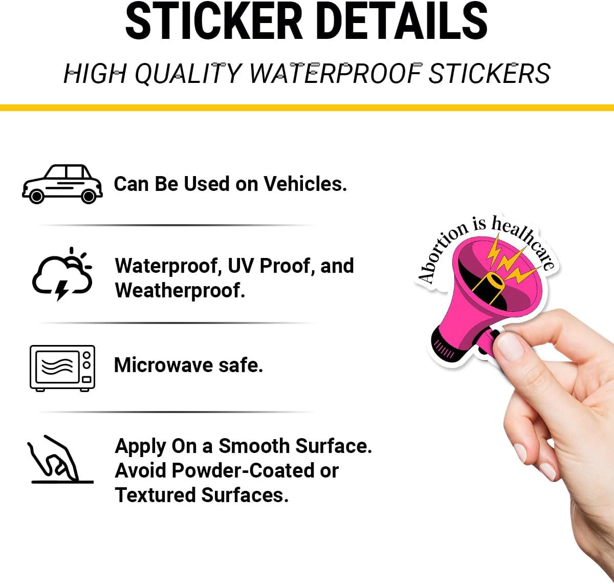 3 Pcs Abortion is Healthcare Vinyl Sticker, Pro Choice Megaphone Feminist Quote Die Cut Waterproof Sticker for Laptop