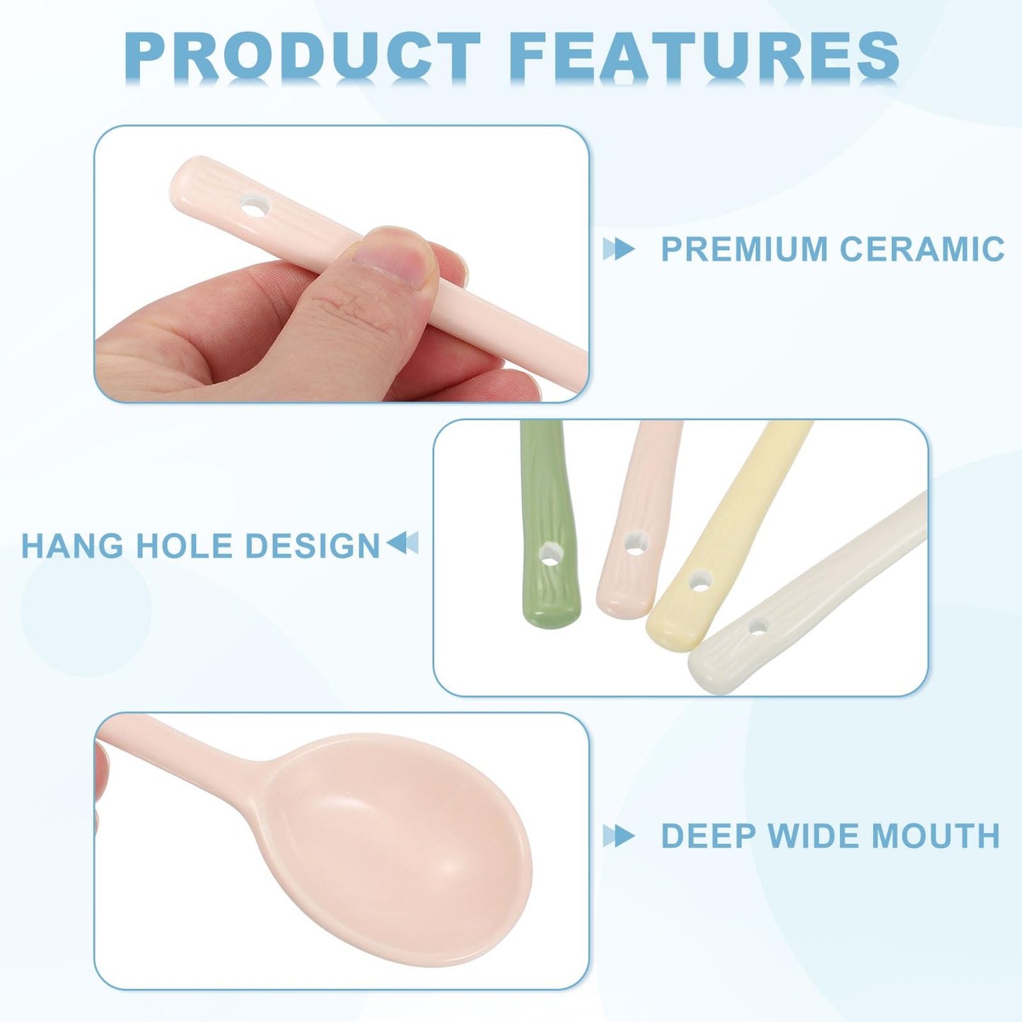 uxcell 4pcs Ceramic Soup Spoons, Long Handle Dinner Serving Spoon for Soup, Noodles, Dumplings Pink