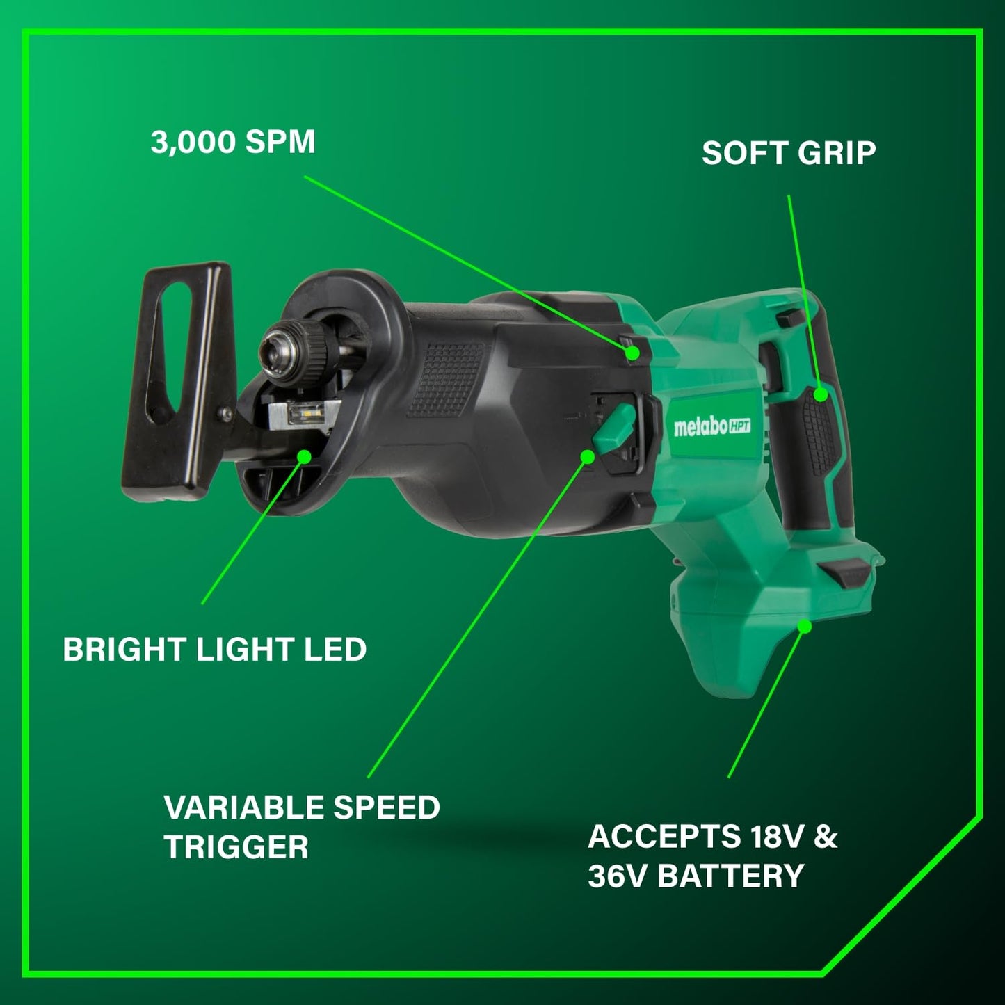Metabo HPT 18V MultiVolt™ Cordless Driver Drill, Impact Driver, Reciprocating Saw, and Torchlight 4-Pc Combo Kit | Includes 2-18V 2.0Ah Batteries | Lifetime Tool Warranty | KC18DEX4