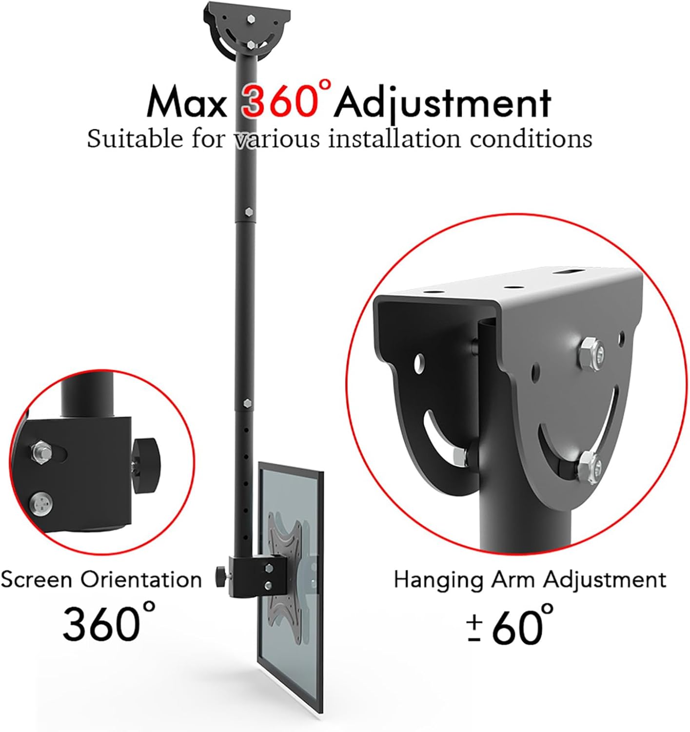 BIVVI 32-55 Inch 55Lbs,Max 200X200mm,Black Ceiling TV Mount Fits Most LED, LCD OLED Flat Screen TVs,Universal Wall