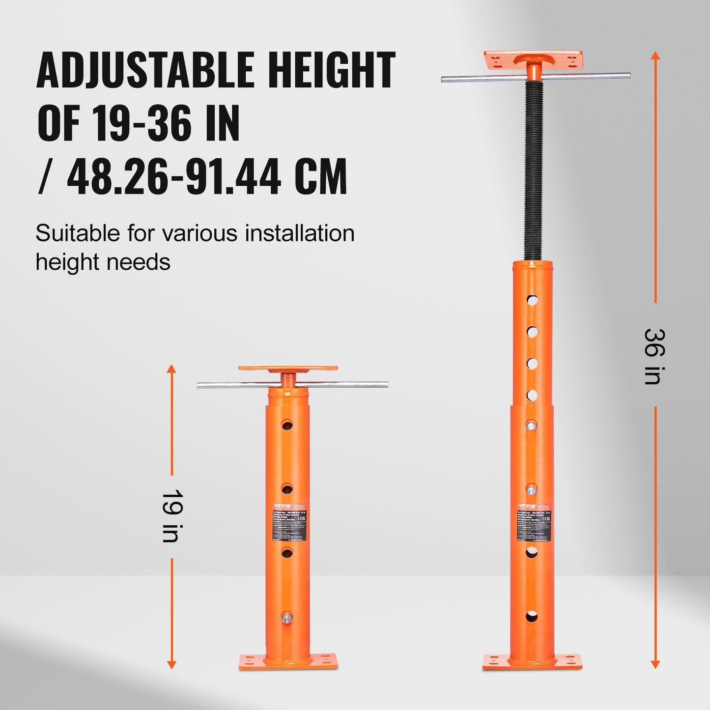 VEVOR House Floor Jack, 19"-36" Height Range, 18000 lbs Max Load Capacity, Adjustable Support Beam Basement Jack Post Pole for Leveling, Lift Support Steel Telescoping Jack Post for Temporary Support