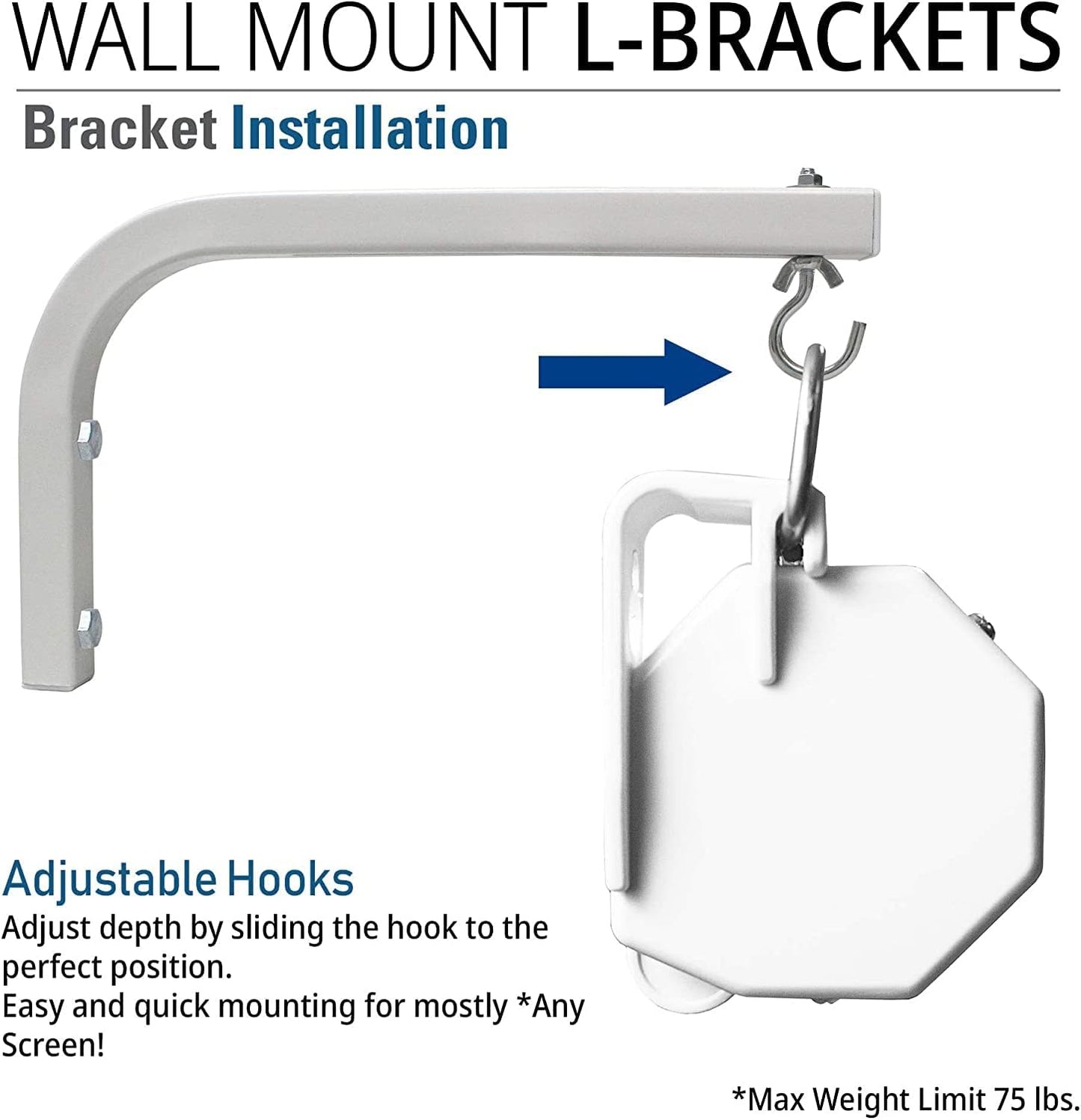 AKIA SCREENS 10 Inch 310 Inch, AK-ZLB10W Universal Projector Screen L-Bracket Wall Mount Kit, Adjustable Extension