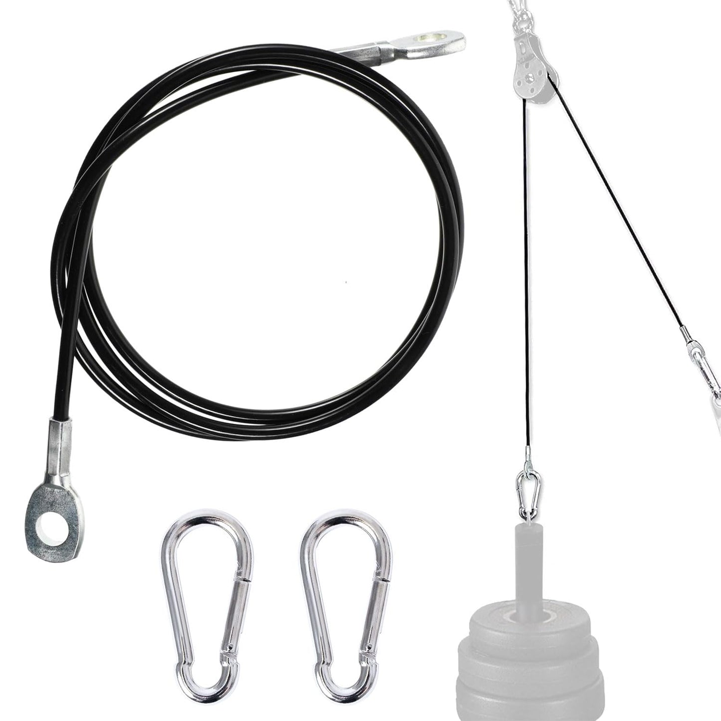 Favuit Fitness Pulley Cable, Gym Replacement Cable, Heavy Duty Steel Wire Rope, Black, 59in