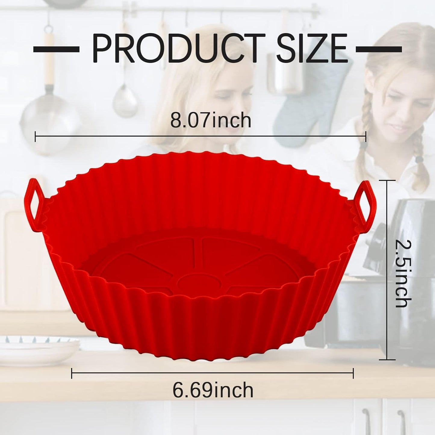 Skiennix Air Fryer Silicone Liners - Reusable 8-Inch Baking Tray for 3 to 5 Qt Ovens | Red & Black