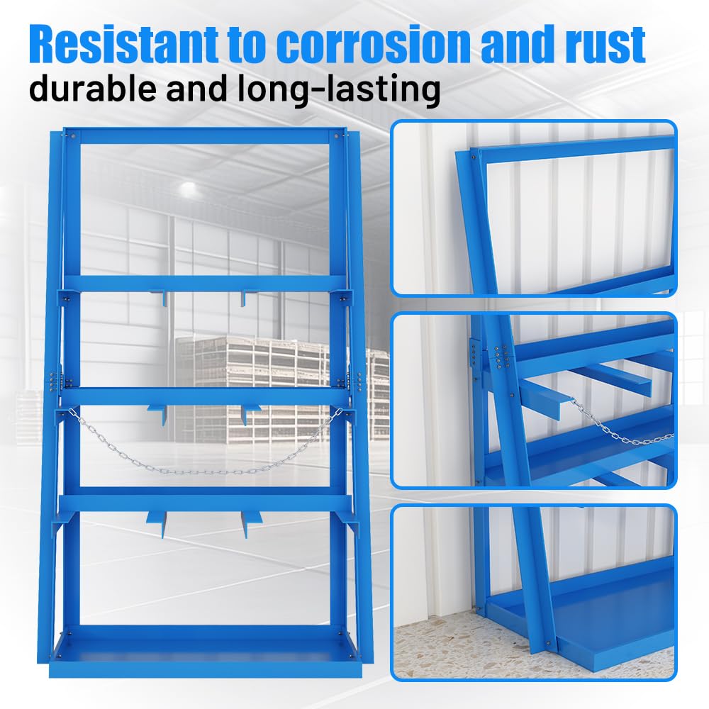 Yeeoy Vertical Bar Rack, 3000 LB Capacity, Heavy Duty Long Parts Storage Rack, Lumber Storage Rack with Safety Chain, Pipe Organizer Shelf for Garage Workshop Factory, Blue