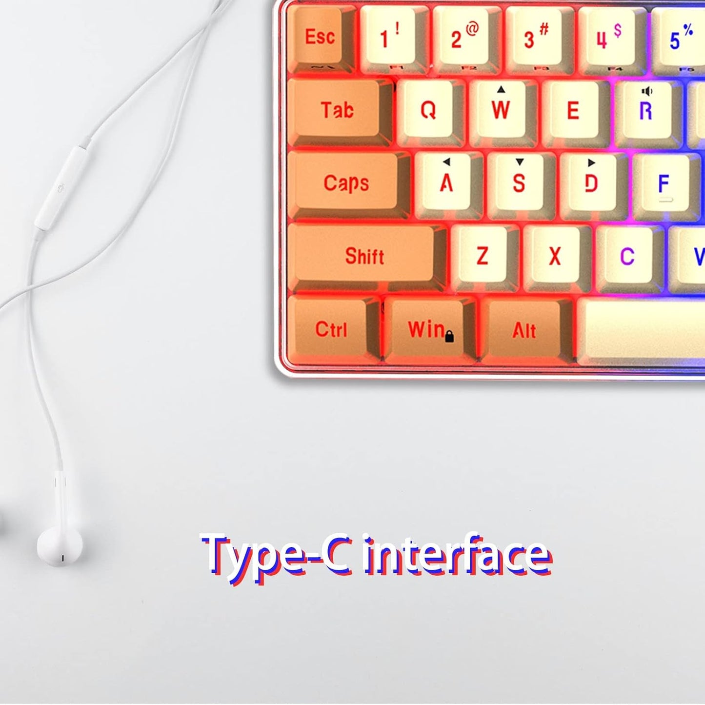 Lovskoo 61 60 Keys Gaming Keyboard Wired Mechanical Keyboard Percent Keyboard Portable Light Up Keyboard for Computer