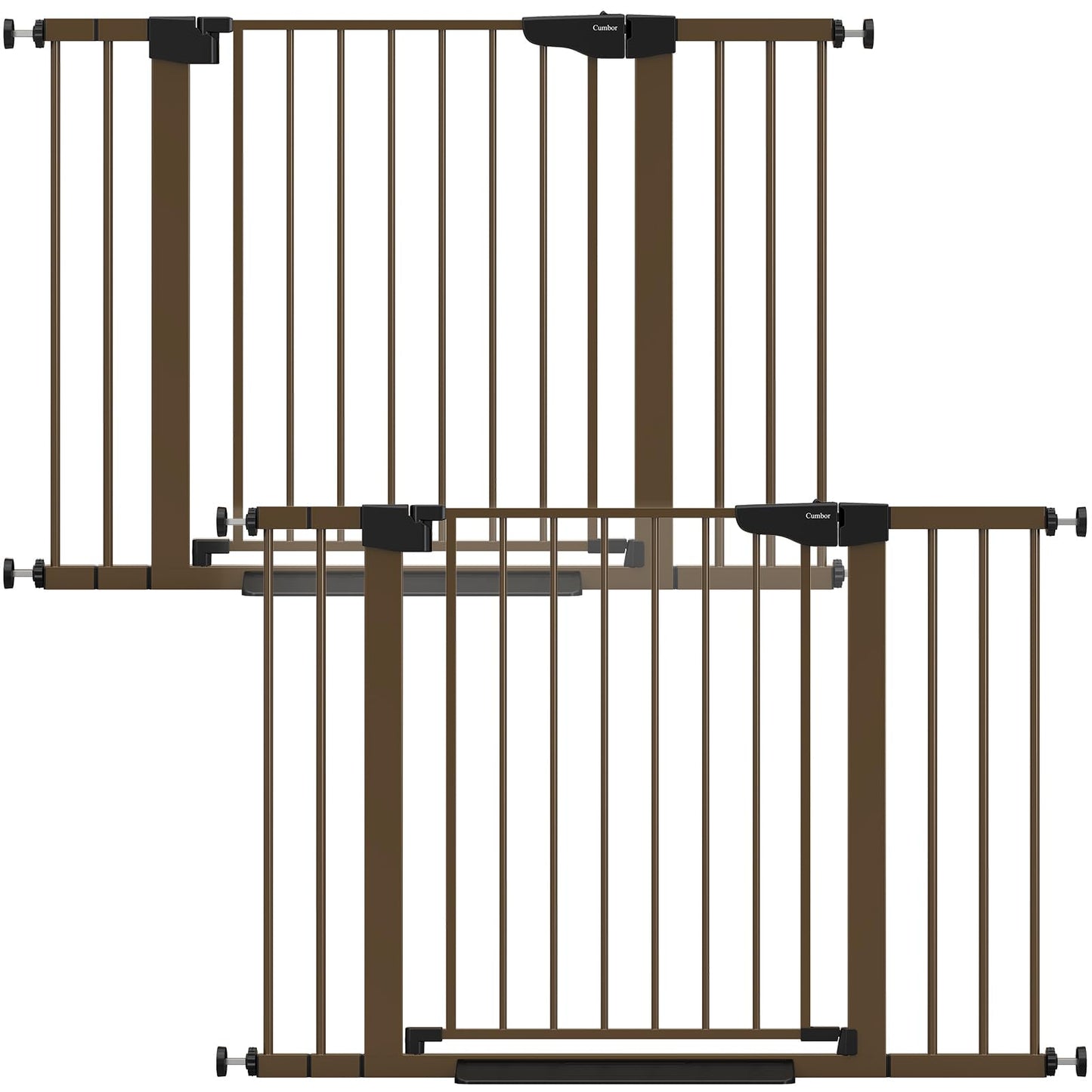 Cumbor 2 Pack 30-46" Baby Gate for Stairs, Mom's Choice Awards Winner-Auto Close Dog Gate for doorways, Easy Install Pressure Mounted Pet Gates Indoor, Easy Walk Thru Wide Safety Gate for Dog, Brown