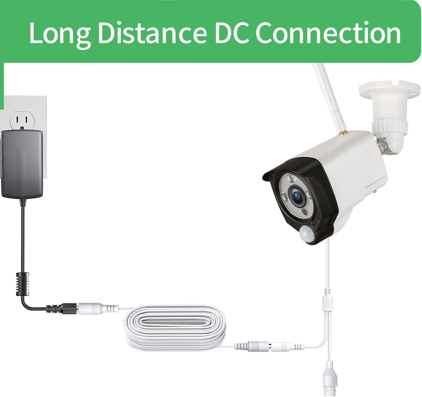 Security-01 33FT 10M 5.5mm 2.1mm, 12V/24VPower (Pack 2) DC Power Extension Cable x Extension Cord for CCTV Security