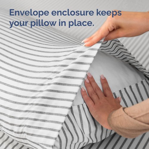 King Standard Pillow Cases - Ultra-Soft Hotel Quality Covers | Fade-Free & Wrinkle Resistant - Set of 2 - Grey Stripes