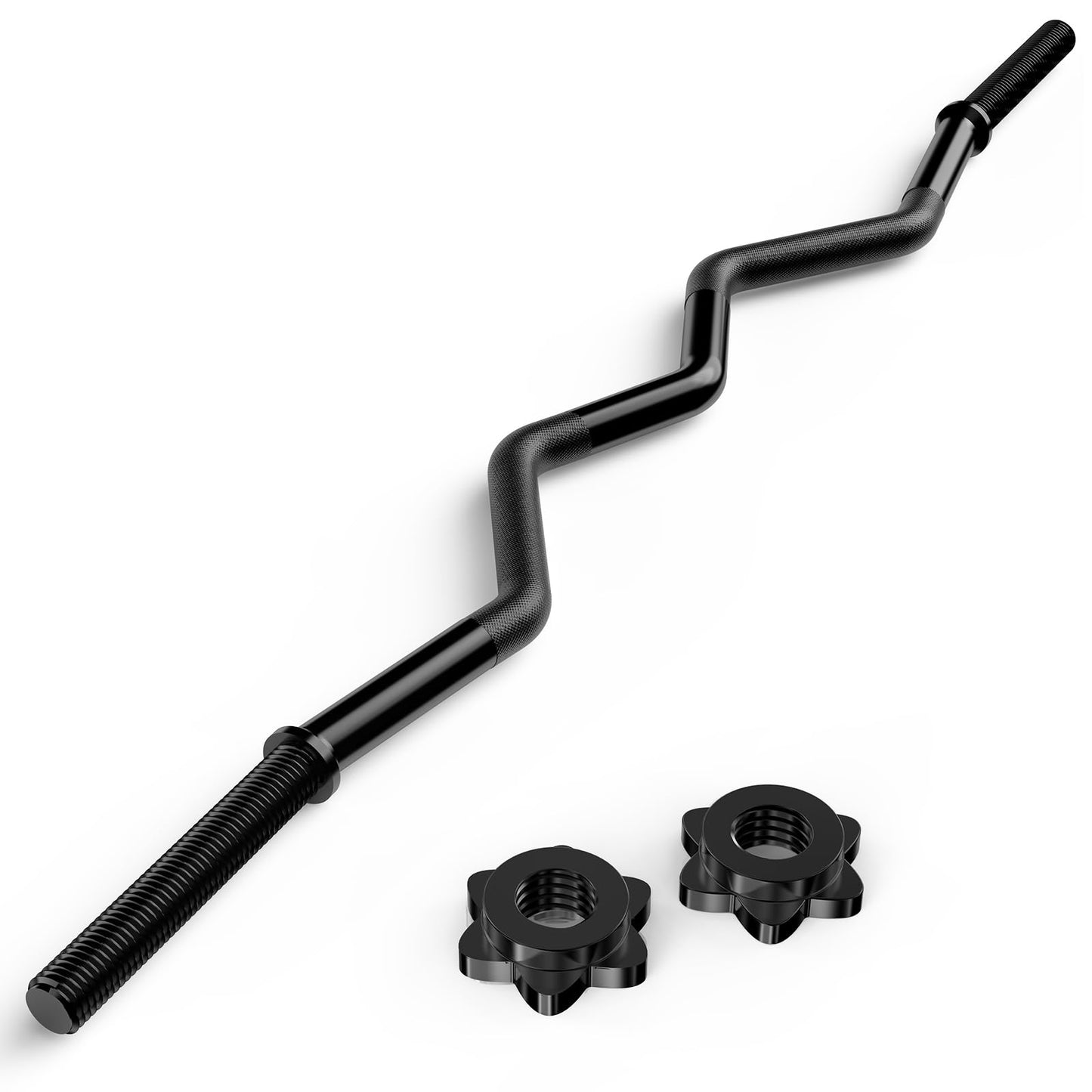 47" EZ Curl Bar 1 Inch Standard Barbell Bar for Hip Thrusts Squats Lunges for Gym and Home, 1-inch Curling Bars for Weight Lifting with 2 Star Collars (300lb Weight Capacity)