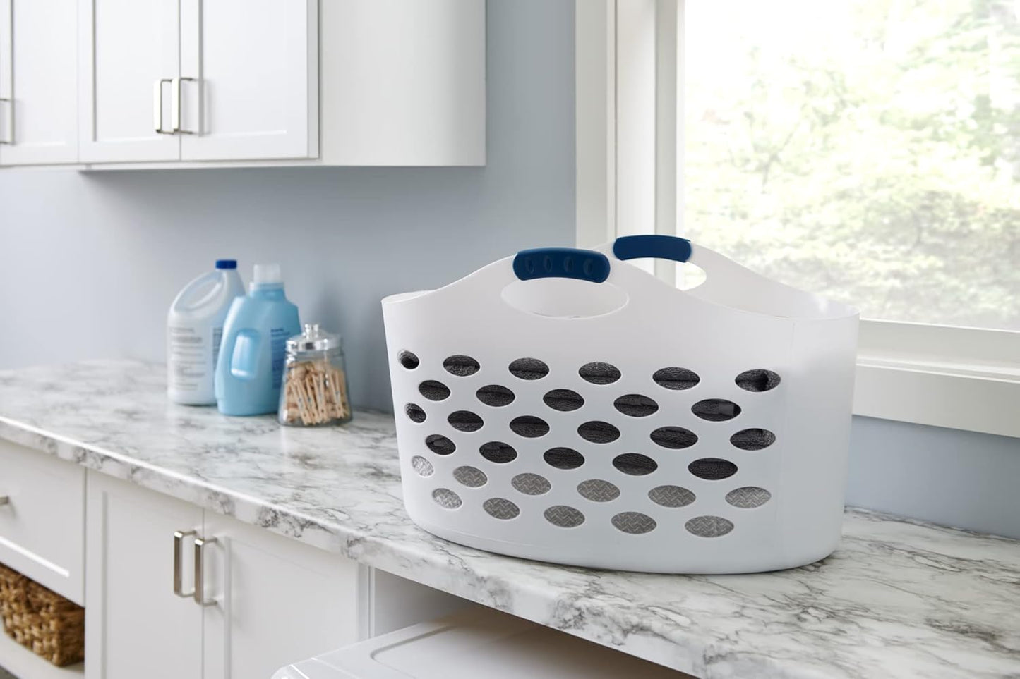 Rubbermaid Flexible Laundry Basket - 1.5 Bushel Capacity with Convenient Carrying Handles | White Storage Solution for Home & Garage